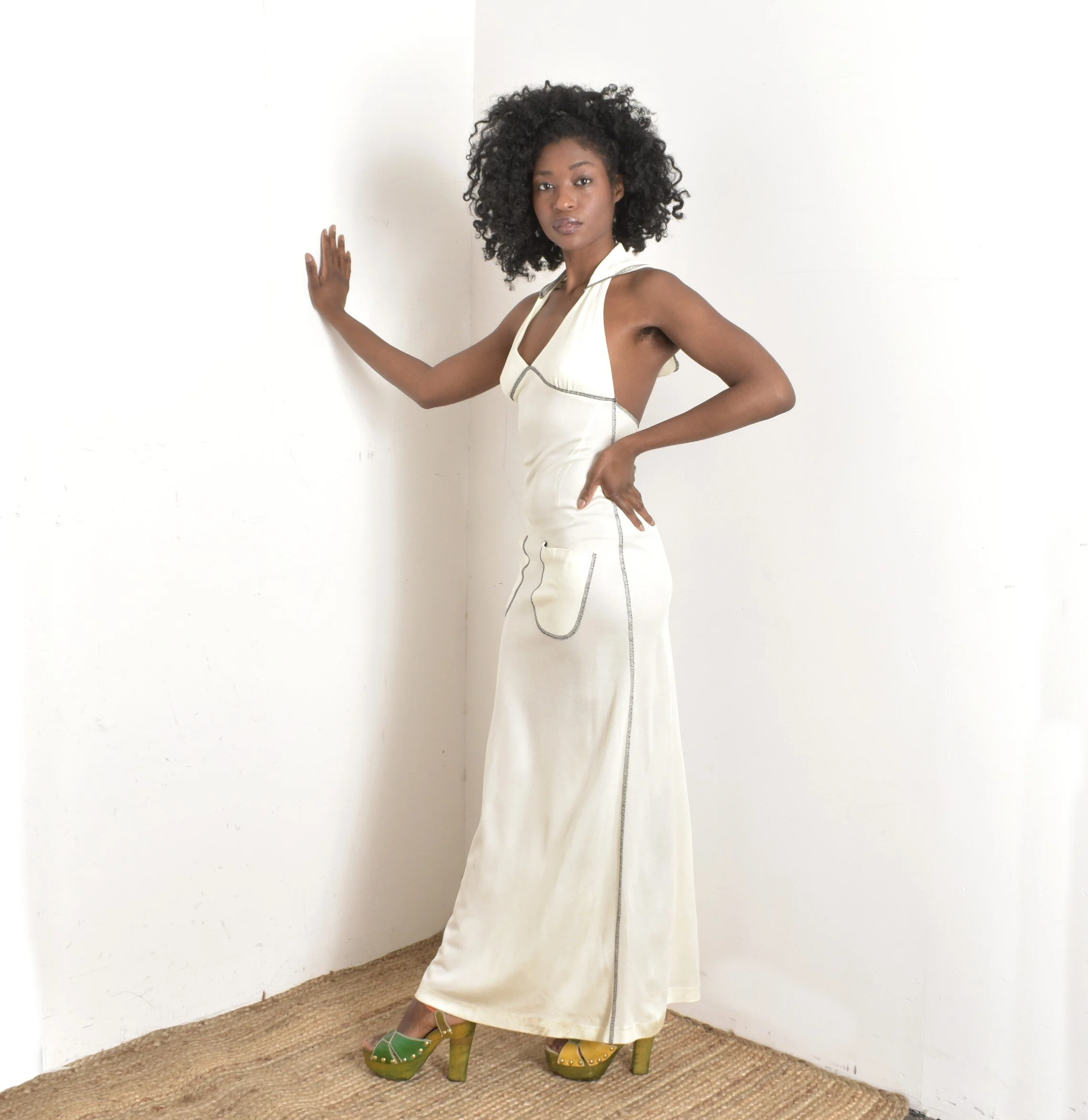 1970s Backless Hooded Maxi Dress XS S La Poubelle Vintage